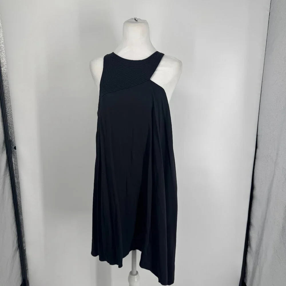 Anthropologie Black Asymmetrical Geometric Neckline Mini Dress - 10P - Picture 2 of 12